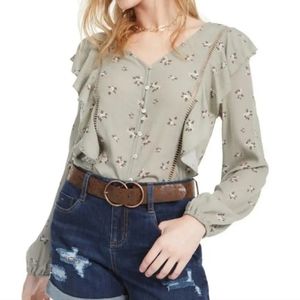 Planet Gold Juniors' Floral Ruffle Top Size L